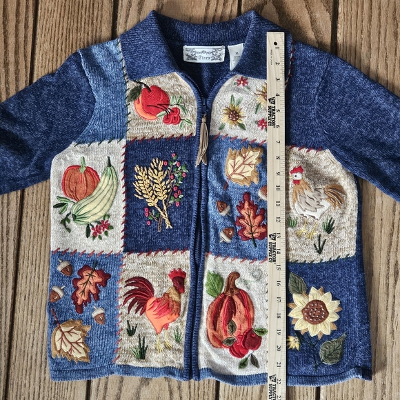 Tiara Vintage Embroidered Fall Patchwork Full Zip Sweater Sz: medium - Picture 13 of 15